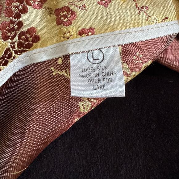 Vintage Asian Silk Satin Robe Jacket Gold Black Embroidered Floral Kimono Coat - Picture 7 of 10